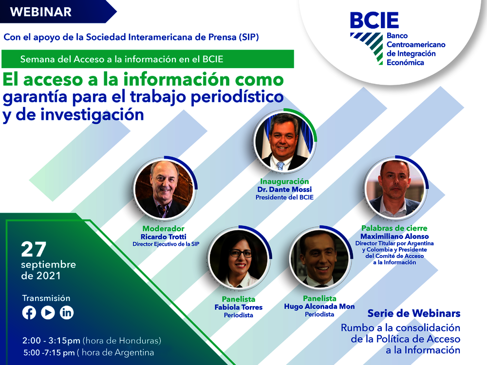 BCIE conmemorará Día Internacional del Acceso Universal a la Información  con foro de alto nivel con reconocidos periodistas de la región